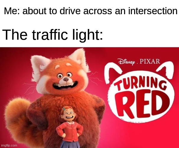 *angry red panda noises* |  Me: about to drive across an intersection; The traffic light: | image tagged in memes,blank transparent square,turning red,traffic light | made w/ Imgflip meme maker