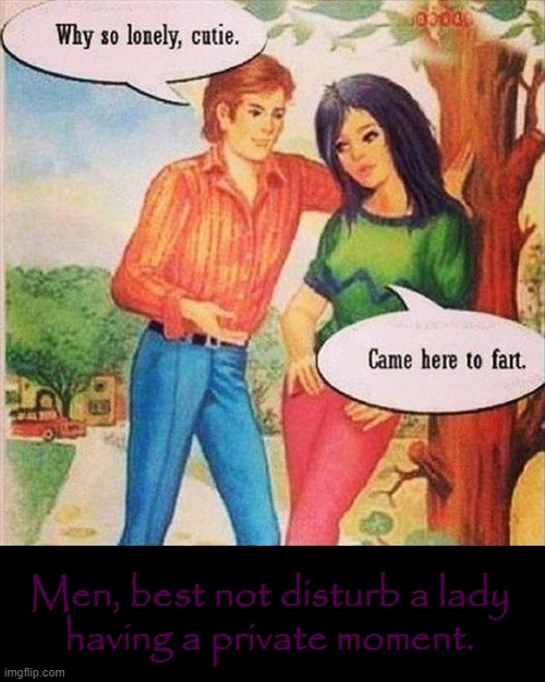 Fart Time ! | Men, best not disturb a lady
having a private moment. | image tagged in get lost | made w/ Imgflip meme maker