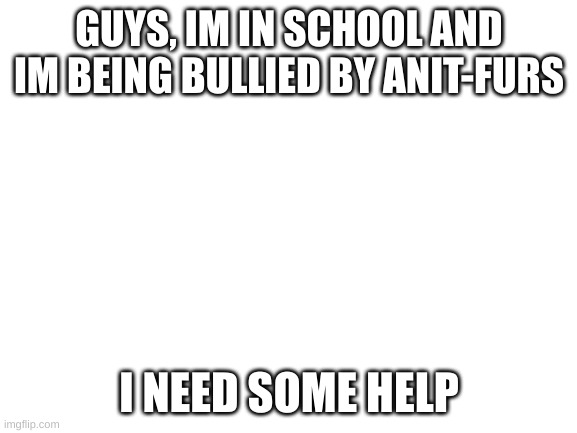 They've brought me to the point where i want to hurt them >:( | GUYS, IM IN SCHOOL AND IM BEING BULLIED BY ANIT-FURS; I NEED SOME HELP | image tagged in blank white template | made w/ Imgflip meme maker