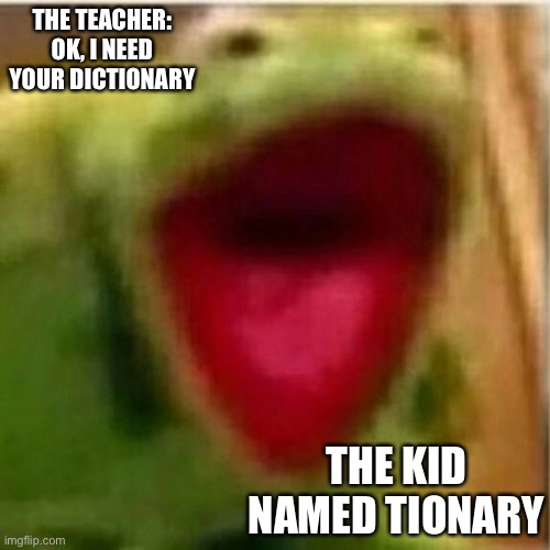 Oh noes | THE TEACHER: OK, I NEED YOUR DICTIONARY; THE KID NAMED TIONARY | image tagged in ahhhhhhhhhhhhh | made w/ Imgflip meme maker