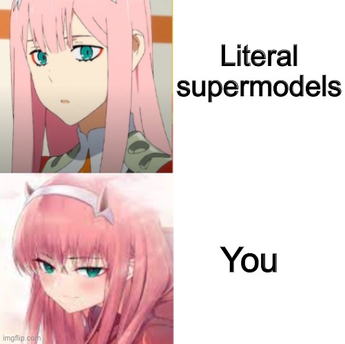 Submit an anime meme template that I should use for my next meme and you'll see it soon! :D | Literal supermodels; You | image tagged in zerotwo drake hotline bling,wholesome | made w/ Imgflip meme maker