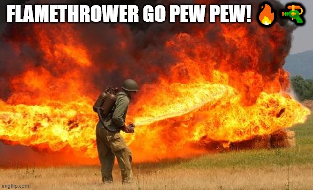 Nope flamethrower | FLAMETHROWER GO PEW PEW! 🔥🔫 | image tagged in nope flamethrower | made w/ Imgflip meme maker