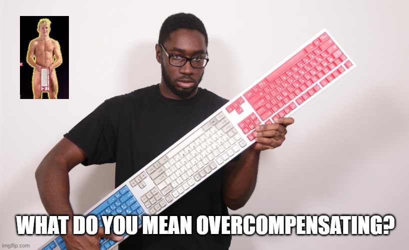 glarses v tfue | WHAT DO YOU MEAN OVERCOMPENSATING? | image tagged in big keyboard | made w/ Imgflip meme maker