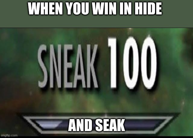 Sneak 100 | WHEN YOU WIN IN HIDE; AND SEAK | image tagged in sneak 100 | made w/ Imgflip meme maker