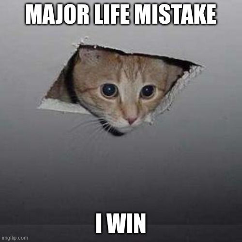 Ceiling Cat Meme | MAJOR LIFE MISTAKE I WIN | image tagged in memes,ceiling cat | made w/ Imgflip meme maker