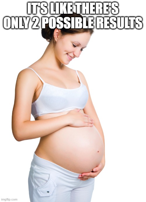 IT'S LIKE THERE'S ONLY 2 POSSIBLE RESULTS | image tagged in pregnant woman | made w/ Imgflip meme maker