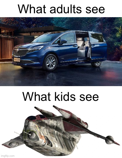 LAAT/i Republic Gunship | What adults see; What kids see | image tagged in laat/i,minivan,what adults see what kids see | made w/ Imgflip meme maker