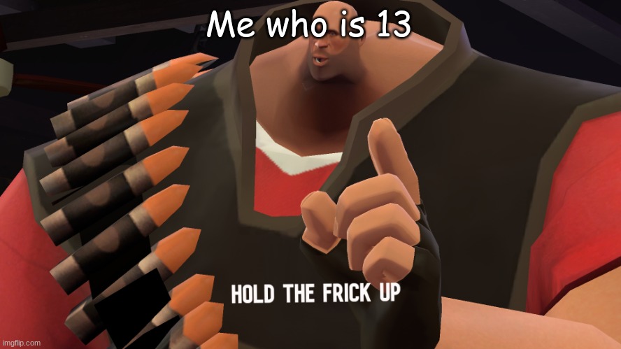 Hold the frick up | Me who is 13 | image tagged in hold the frick up | made w/ Imgflip meme maker