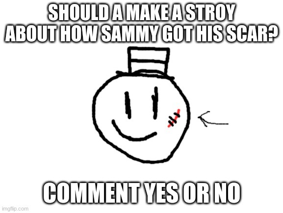 E | SHOULD A MAKE A STROY ABOUT HOW SAMMY GOT HIS SCAR? COMMENT YES OR NO | image tagged in blank white template,vote,scar,sammy,oc,memes | made w/ Imgflip meme maker