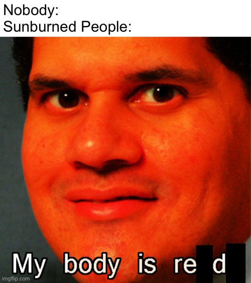 Feel the burn? | Nobody:
Sunburned People: | image tagged in memes,so true memes,sunburn,funny memes | made w/ Imgflip meme maker