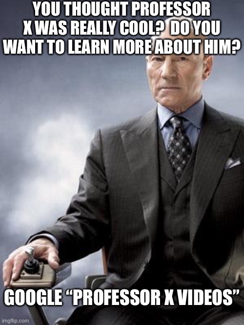 Professor X | YOU THOUGHT PROFESSOR X WAS REALLY COOL?  DO YOU WANT TO LEARN MORE ABOUT HIM? GOOGLE “PROFESSOR X VIDEOS” | image tagged in professor x does not approve | made w/ Imgflip meme maker