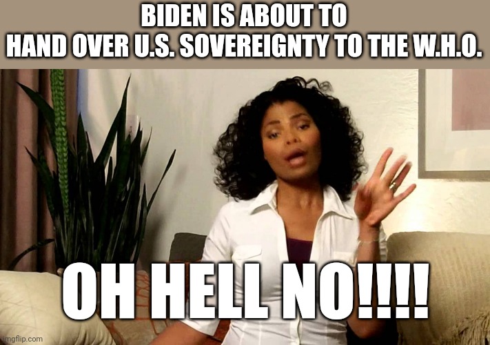 Oh hell no! | BIDEN IS ABOUT TO HAND OVER U.S. SOVEREIGNTY TO THE W.H.O. OH HELL NO!!!! | image tagged in oh hell no | made w/ Imgflip meme maker