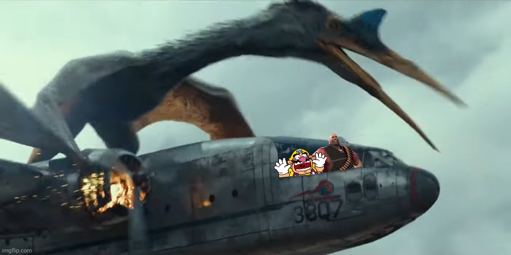 Wario and Heavy dies in a plane crash after being attacked by a Quetzalcoatlus.mp3 (Remake) | image tagged in wario dies,wario,jurassic park,jurassic world,dinosaur,team fortress 2 | made w/ Imgflip meme maker