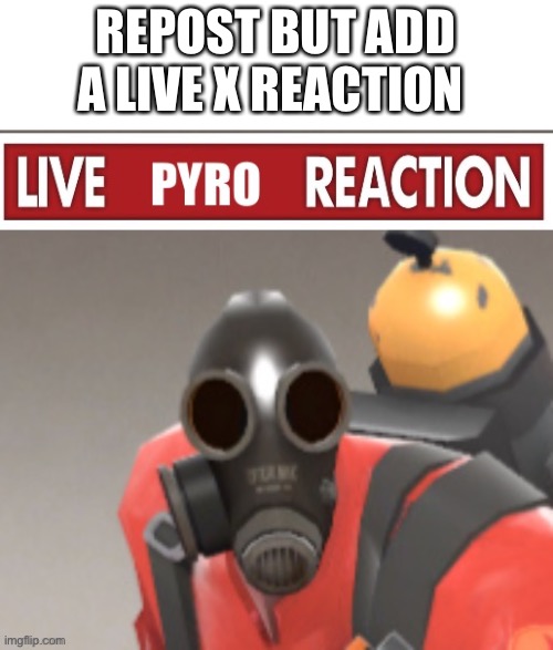 Live pyro reaction | REPOST BUT ADD A LIVE X REACTION | image tagged in live pyro reaction | made w/ Imgflip meme maker