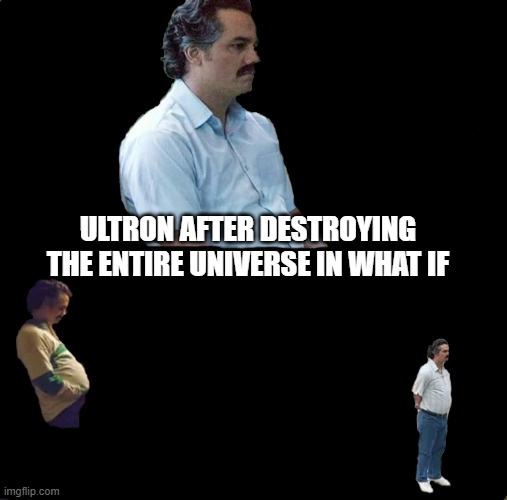 Loneliness my only friend... | ULTRON AFTER DESTROYING THE ENTIRE UNIVERSE IN WHAT IF | image tagged in memes,sad pablo escobar | made w/ Imgflip meme maker