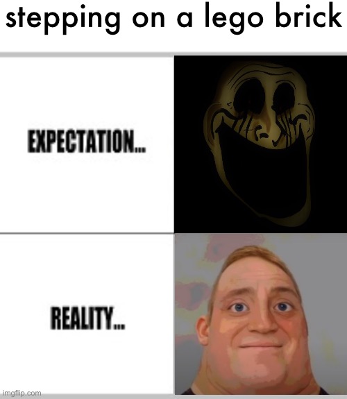 Expectation vs Reality | stepping on a lego brick | image tagged in expectation vs reality | made w/ Imgflip meme maker