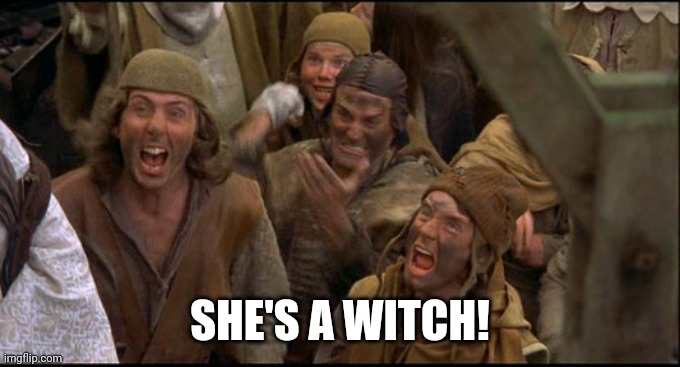Monty Python witch | SHE'S A WITCH! | image tagged in monty python witch | made w/ Imgflip meme maker