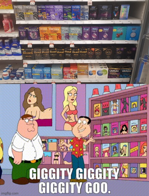 When you stumble onto the shoppers drug mart condom section | image tagged in giggity giggity goo,quagmire giggity meme | made w/ Imgflip meme maker