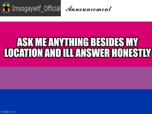 Q and A | ASK ME ANYTHING BESIDES MY LOCATION AND ILL ANSWER HONESTLY | image tagged in imsogaywtf_official alternate temp | made w/ Imgflip meme maker