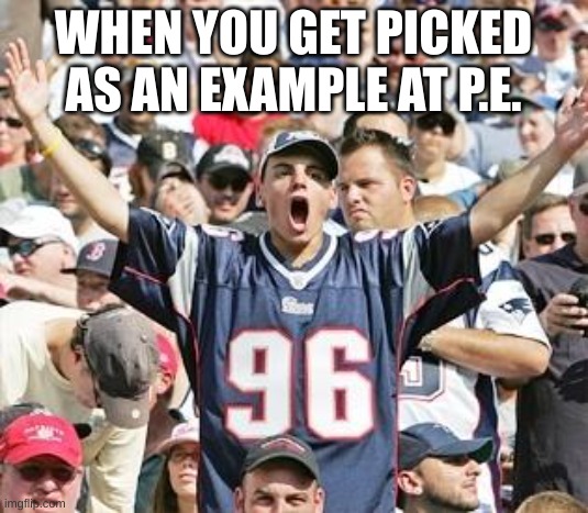 Sports Fans | WHEN YOU GET PICKED AS AN EXAMPLE AT P.E. | image tagged in sports fans | made w/ Imgflip meme maker