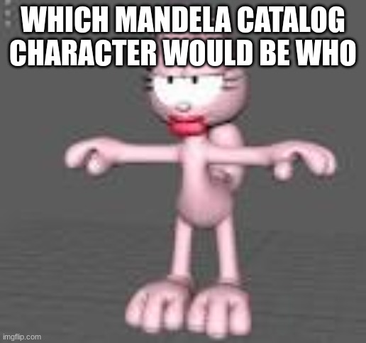 arlene t pose | WHICH MANDELA CATALOG CHARACTER WOULD BE WHO | image tagged in arlene t pose | made w/ Imgflip meme maker