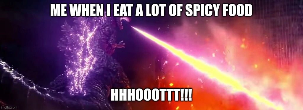 ME WHEN I EAT A LOT OF SPICY FOOD; HHHOOOTTT!!! | image tagged in godzilla | made w/ Imgflip meme maker