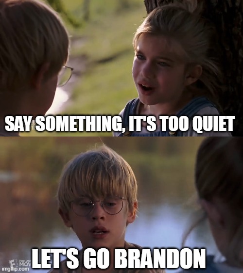 Say Something, It's Too Quiet |  SAY SOMETHING, IT'S TOO QUIET; LET'S GO BRANDON | image tagged in say something it's too quiet,meme,memes,humor,joe biden,let's go brandon | made w/ Imgflip meme maker