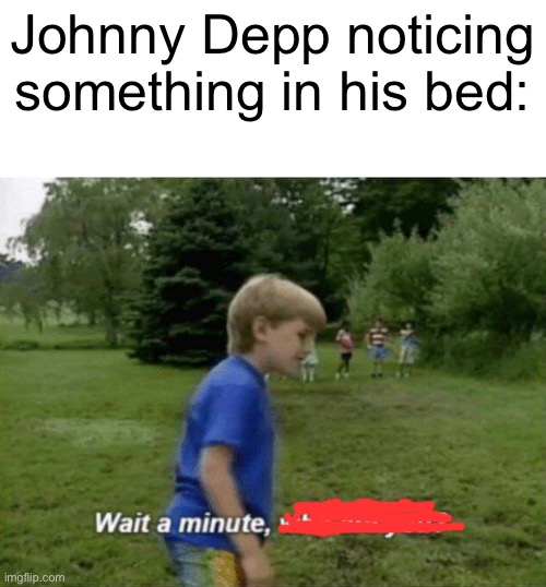 Amber Heard is a loser | Johnny Depp noticing something in his bed: | image tagged in wait a minute who are you,johnny depp,amber heard | made w/ Imgflip meme maker