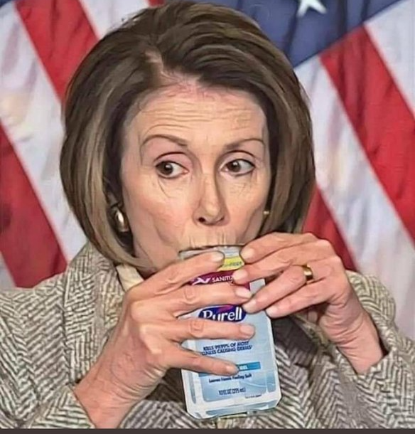 Nancy Pelosi drinking hand sanitizer Blank Meme Template