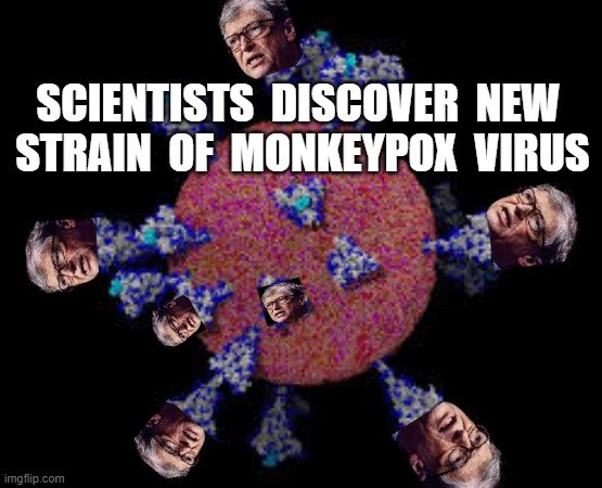 SCIENTISTS  DISCOVER  NEW  STRAIN  OF  MONKEYPOX  VIRUS | image tagged in monkeypox,bill gates,plandemic | made w/ Imgflip meme maker