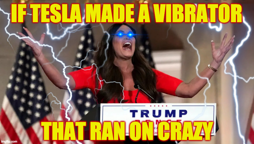 1.21 Gigawatts of Republican looney. | IF TESLA MADE A VIBRATOR; THAT RAN ON CRAZY | image tagged in memes,kimberly guilfoyle,crazy,tesla | made w/ Imgflip meme maker