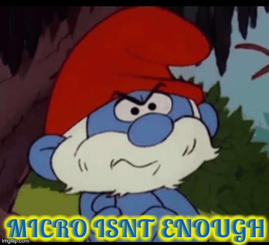 MICRO ISNT ENOUGH | image tagged in funny,so true memes,smurfs,wizard,false idol,forest | made w/ Imgflip meme maker