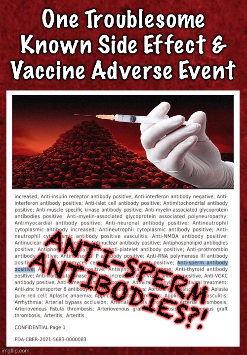 Birth Control Shot - aka CoVax.  INFERTILITY purposely imposed on Adults, and, yes…Your Children.  I warned ya | One Troublesome
Known Side Effect &
Vaccine Adverse Event; ANTI-SPERM
ANTIBODIES?! | image tagged in memes,depopulation by killshot,kill some disable some,poison the sperm and ovaries of the rest,you went along with it | made w/ Imgflip meme maker