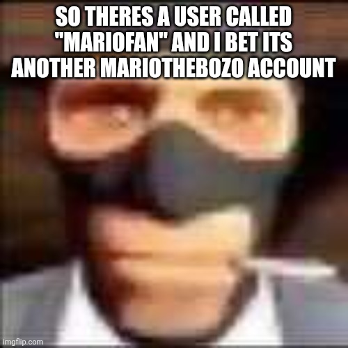 spi | SO THERES A USER CALLED "MARIOFAN" AND I BET ITS ANOTHER MARIOTHEBOZO ACCOUNT | image tagged in spi | made w/ Imgflip meme maker