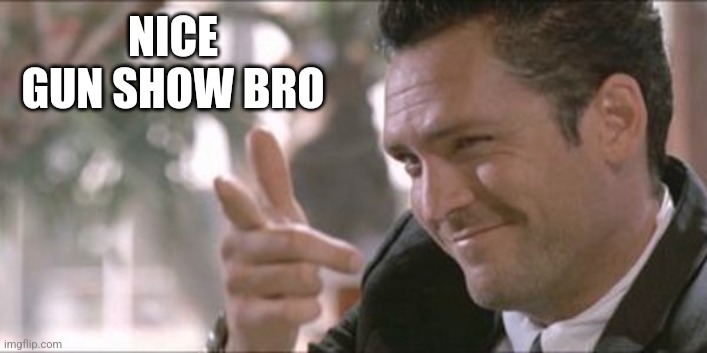 Pointing finger gun guy | NICE GUN SHOW BRO | image tagged in pointing finger gun guy | made w/ Imgflip meme maker