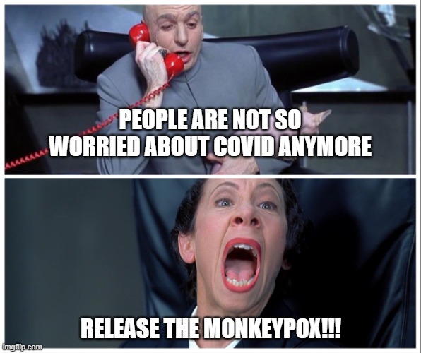 monkeypox |  PEOPLE ARE NOT SO WORRIED ABOUT COVID ANYMORE; RELEASE THE MONKEYPOX!!! | image tagged in dr evil and frau yelling,monkeypox | made w/ Imgflip meme maker