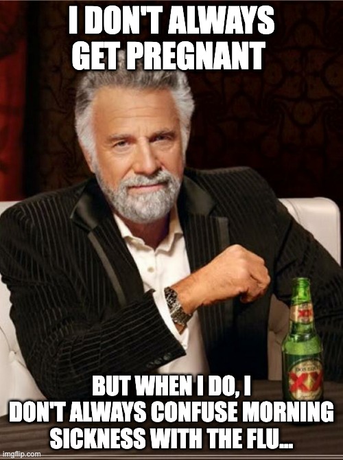 Pregnant Men | I DON'T ALWAYS GET PREGNANT; BUT WHEN I DO, I DON'T ALWAYS CONFUSE MORNING SICKNESS WITH THE FLU... | image tagged in smartest man in the world | made w/ Imgflip meme maker
