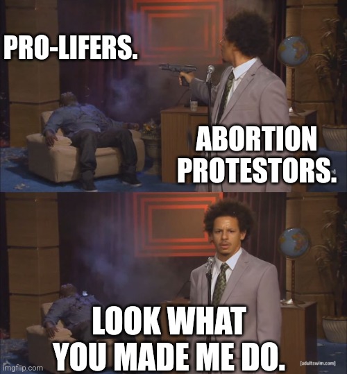 gunshot meme | PRO-LIFERS. ABORTION PROTESTORS. LOOK WHAT YOU MADE ME DO. | image tagged in gunshot meme | made w/ Imgflip meme maker