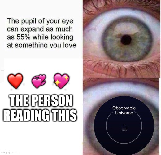 W o a h ... | 💖; ❤️; 💞; THE PERSON READING THIS | image tagged in expanding eye,wholesome | made w/ Imgflip meme maker
