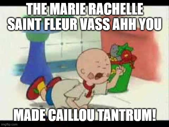 Sneezing MELTDOWN! Caillou HATES Marie's ahh you sneeze | THE MARIE RACHELLE SAINT FLEUR VASS AHH YOU; MADE CAILLOU TANTRUM! | image tagged in caillou's tantrum,angry caillou,sneezing | made w/ Imgflip meme maker