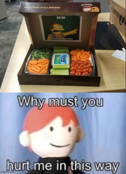 ha ha thought there were donuts | image tagged in why must you hurt me in this way | made w/ Imgflip meme maker