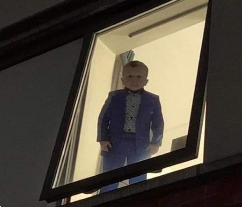 High Quality kid waiting at window creepy Blank Meme Template