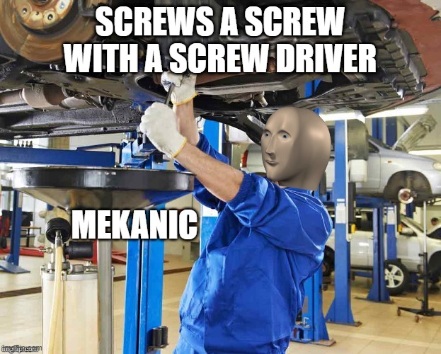 Stonks Mekanic | SCREWS A SCREW WITH A SCREW DRIVER | image tagged in stonks mekanic | made w/ Imgflip meme maker