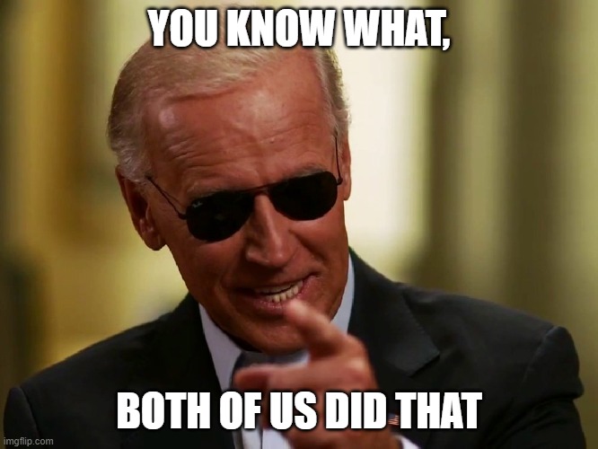 Cool Joe Biden | YOU KNOW WHAT, BOTH OF US DID THAT | image tagged in cool joe biden | made w/ Imgflip meme maker
