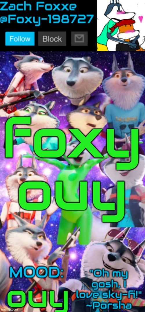 foxy ouy; ouy | image tagged in foxy-198727 porsha announcement template | made w/ Imgflip meme maker