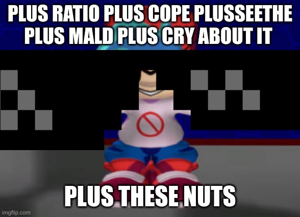 PLUS RATIO PLUS COPE PLUSSEETHE PLUS MALD PLUS CRY ABOUT IT PLUS THESE NUTS | made w/ Imgflip meme maker