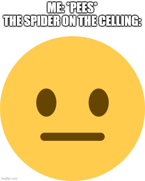 spider at the celling be like |  ME: *PEES*
THE SPIDER ON THE CELLING: | image tagged in neutral emoji | made w/ Imgflip meme maker