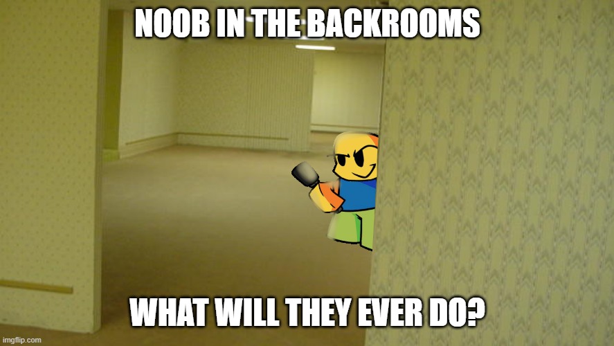 Roblox noob in the backrooms | NOOB IN THE BACKROOMS; WHAT WILL THEY EVER DO? | image tagged in roblox meme,the backrooms | made w/ Imgflip meme maker