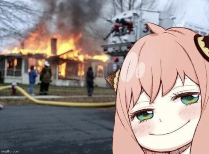 New meme template | image tagged in anya disaster girl | made w/ Imgflip meme maker