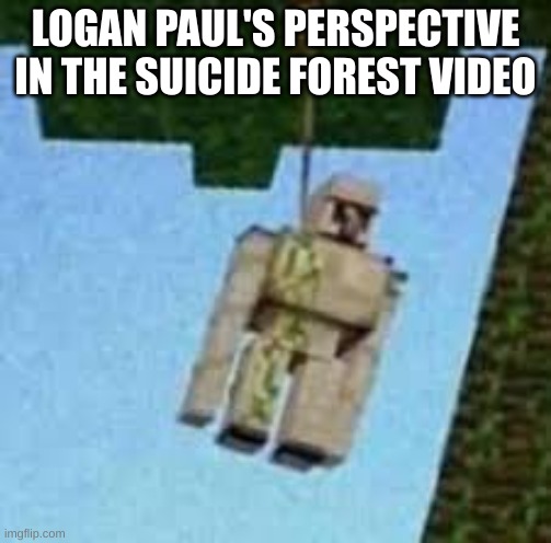 forest ababow | LOGAN PAUL'S PERSPECTIVE IN THE SUICIDE FOREST VIDEO | image tagged in iron golem hanging | made w/ Imgflip meme maker